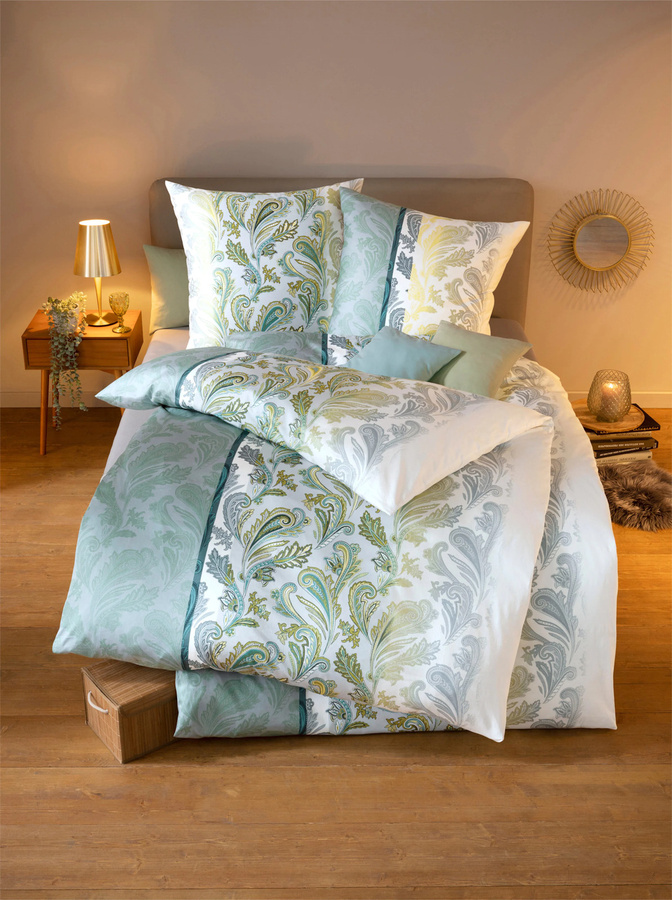 Kaeppel Bettwäsche-Set aus Baumwolle mit floralem Nature-Design, Reversible, Grün/Weiß, B/H: 135 x 200 cm und 80 x 80 cm - Bild 1