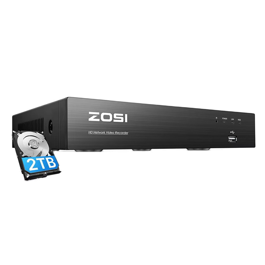 ZOSI 8-Kanal 4K HD PoE NVR H.265+ Videoüberwachungs-Netzwerkrekorder mit Personen- und Fahrzeugerkennung in Schwarz, kompatibel mit ZOSI 4MP 5MP 8MP PoE Sicherheitskameras - Bild 1