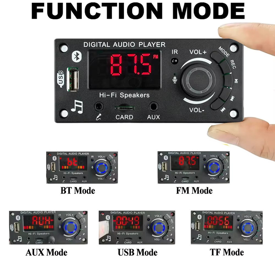 KEBIDU 100W Bluetooth 5.0 MP3 Decoder Board mit LED-Bildschirm, FM, USB und Mikrofon, Schwarz - Bild 2