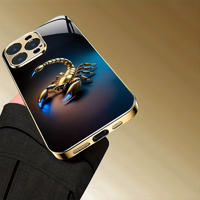 Stoßfeste Glas-Handyhülle mit goldenem Skorpion-Muster für Apple iPhone 11, 12, 13, 14, 15, 16, 17 Pro Max und weitere Modelle, Farbe: Gold - Bild 2