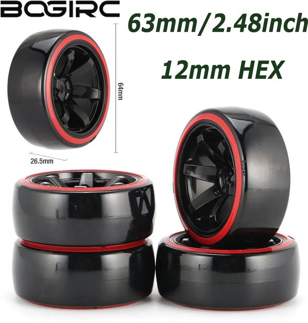 BOGIRC Felgen Reifen Räder, 4-teiliges Set, 1:10, Kunststoff, Schwarz - Bild 1