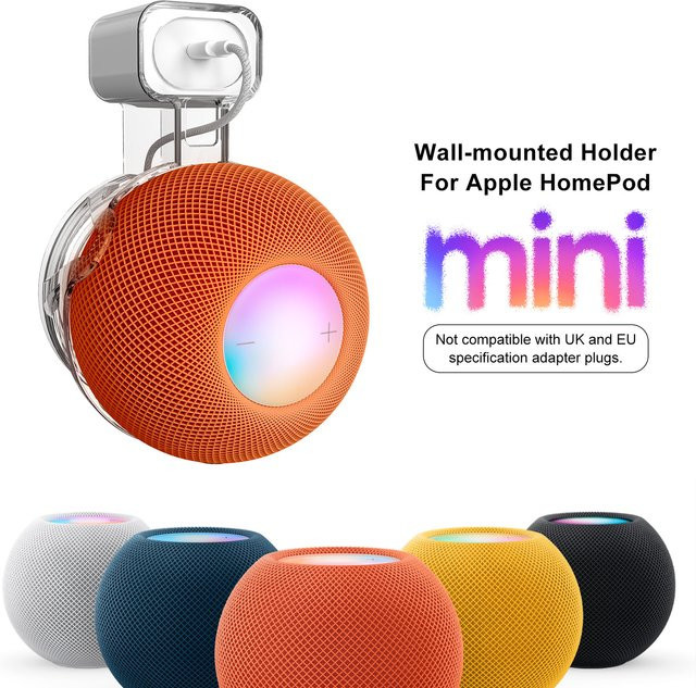 Apple HomePod Mini Wandhalterung mit Steckdosengriff und Kabelaufbewahrung aus ABS-Hartschale, Farbe: Weiß - Bild 1