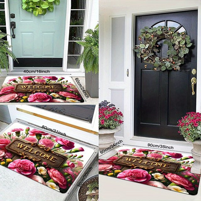 VIKAMA Bodenmatte mit Nelken-Design, rutschfest und wasserabsorbierend, rosa, B/T: 60 x 40 cm - Bild 1