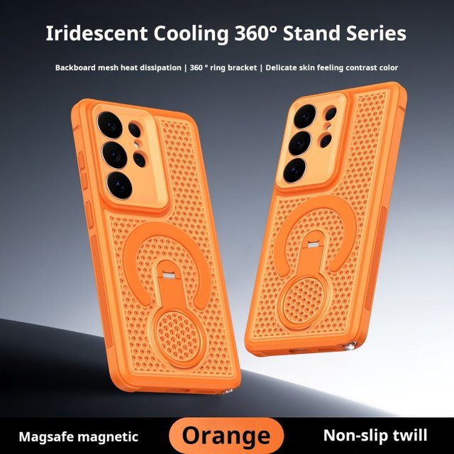 SUNWARD Magnetische Handyhülle für Samsung Galaxy S26 Ultra Plus mit 360 Grad drehbarem Ringständer und Wärmeableitung in Orange - Bild 1