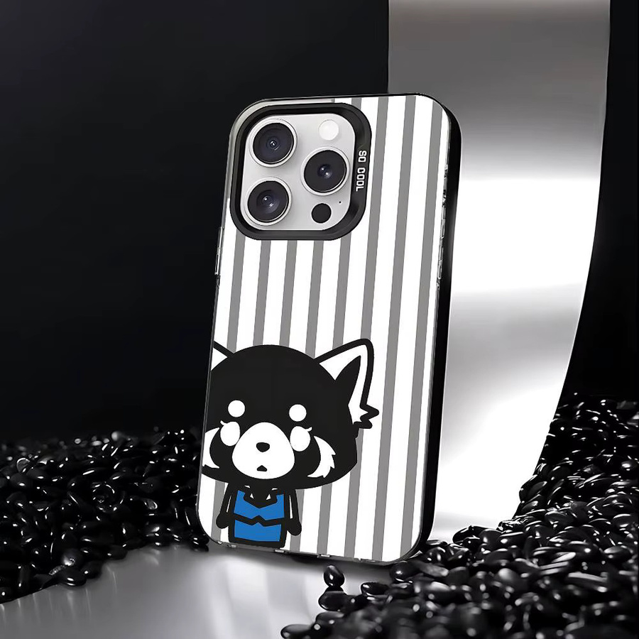 Mesuca Aggretsuko Handyhülle für iPhone 11 bis 17 Pro Max Plus, stoßfeste Rückseite, Farbe Silber/Multicolor - Bild 4