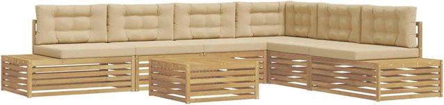 vidaXL 7-teilige Outdoor-Sofagarnitur aus Akazienholz und Polyester in Weiß und Beige - Bild 1