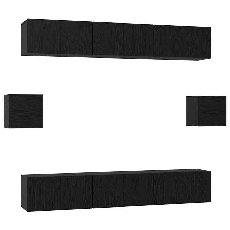 vidaXL TV-Schrankset 8-teilig modern Schwarz aus Holzwerkstoff, Wandmontage für das Wohnzimmer, B/T/H: 80 x 30 x 30 cm, 60 x 30 x 30 cm und 30,5 x 30 x 30 cm - Bild 2