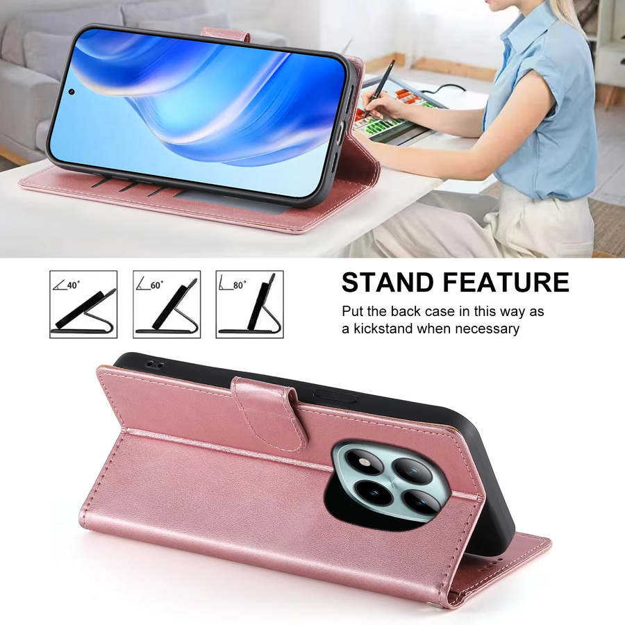Xiaomi Business Leder Flip Case für Redmi Note 15 14 13 Pro Plus 14C 15C 13C A5 5G Wallet Stand Buch Tasche mit Kartenfach in Schwarz und Pink - Bild 4