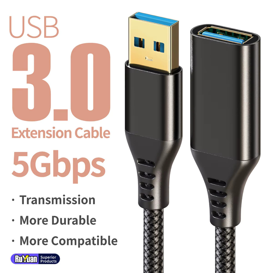 KakuuCa USB 3.0 Verlängerungskabel Stecker-zu-Buchse in Schwarz zum schnellen Laden und Synchronisieren für Tastatur, Maus und Festplatte - Bild 2