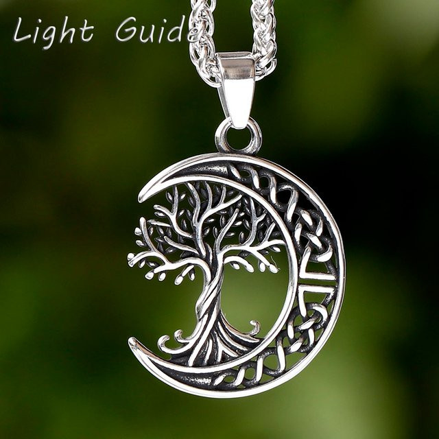 Anhänger Edelstahl, Wikinger Mond Baum des Lebens, Silber, Herren - Bild 1
