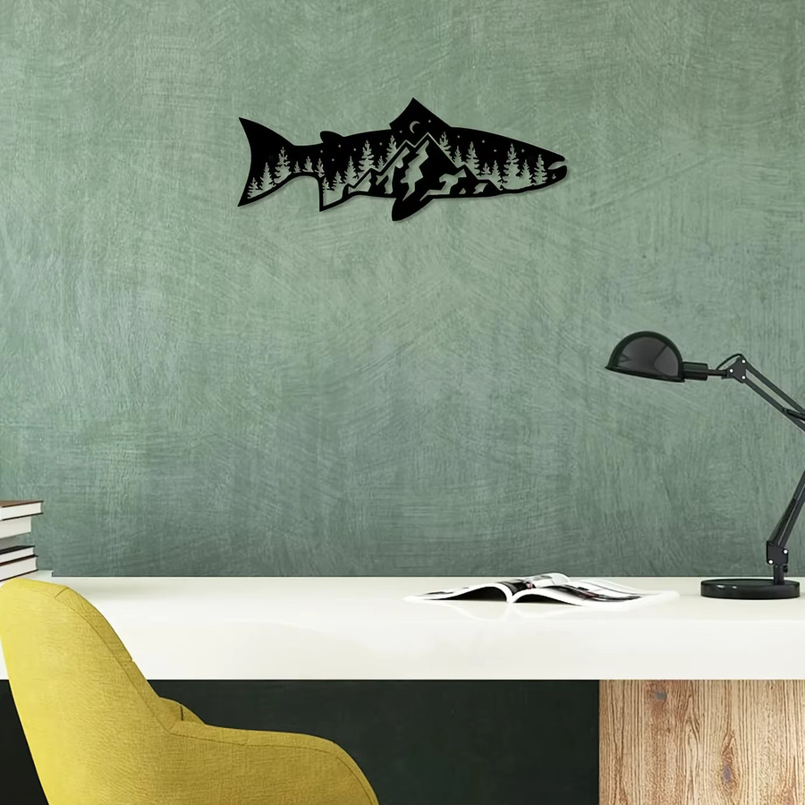 Cifbuy Wandkunst aus Metall in Fischform, modernes Naturmotiv in Schwarz zur Dekoration deiner Wände - Bild 3