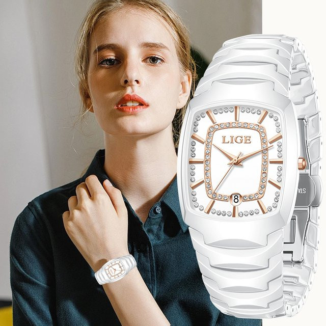 LIGE Armbanduhr Quarz, Keramik, Gold, Damen - Bild 1