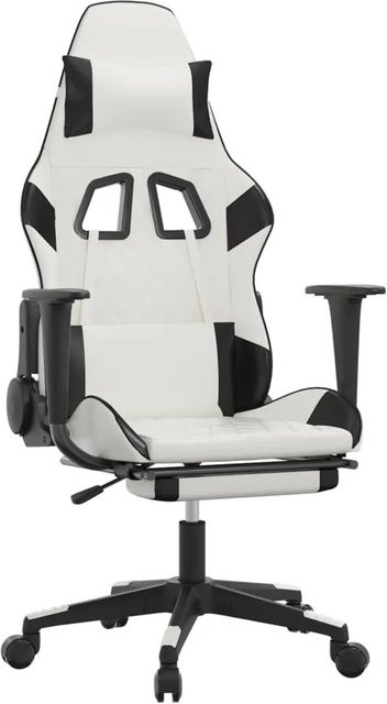 vidaXL Gaming-Stuhl Modell 3 in Weiß und Schwarz aus Kunstleder mit Massagefunktion, Fußstütze und Kopfstütze, höhenverstellbar und 360 Grad drehbar - Bild 1