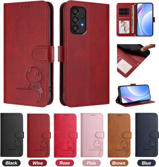 3D Bär Leder Handyhülle als Brieftaschen-Etui für Samsung Galaxy Modelle in Pink oder Rot - Bild 1