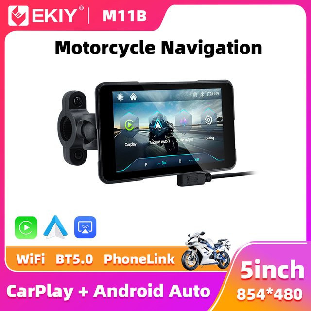 EKIY Wireless CarPlay und Android Auto Motorrad Navigation GPS mit 5,0 Zoll Display in Schwarz - Bild 1