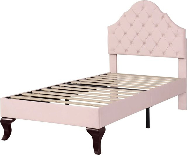 okwish Polsterbett aus Samt in Rosa mit höhenverstellbarem Kopfteil für das Jugendzimmer, B/T/H: 90 x 200 x 124 cm - Bild 1