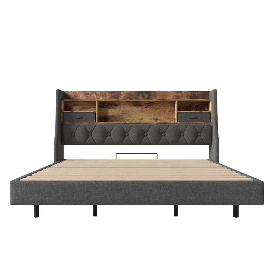 okwish Polsterbett Grau mit Ladestation und USB-Anschluss, B/T/H: 180 x 200 x 114 cm (ohne Matratze) - Bild 2