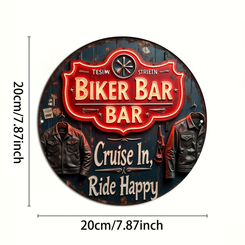 Potdemiel Vintage Biker Bar Metallwandschild im Retro-Neon-Stil, Mehrfarbig, B/H: 20,32 x 20,32 cm - Bild 3