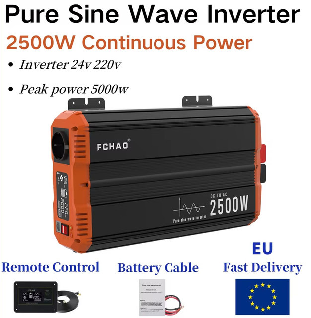 FCHAO 2500W 24V Reiner Sinus-Wechselrichter mit EU-Stecker für Auto, Wohnmobil und Boot - Bild 1