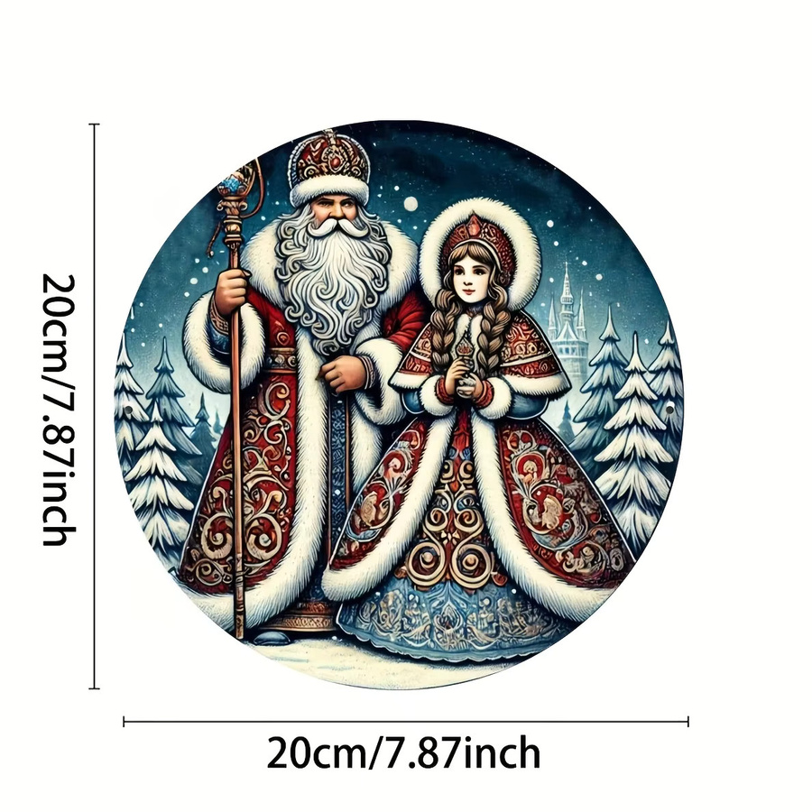 Potdemiel Weihnachtsschild Väterchen Frost und Schneemädchen Rund aus Metall, Durchmesser: 20,32 cm, Mehrfarbig - Bild 2