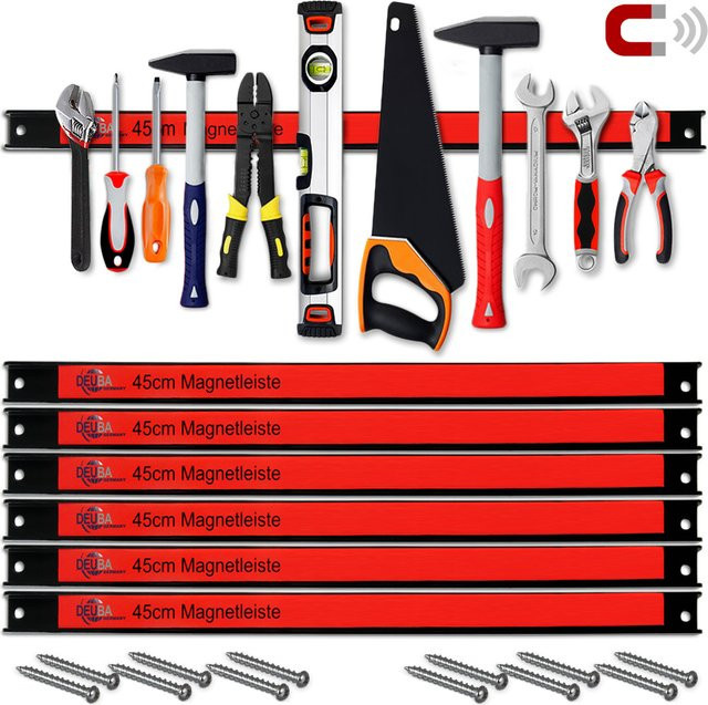 Casaria Monzana Magnetleiste 6er-Set in Rot und Schwarz, Breite: 45 cm, inklusive Montagematerial - Bild 1