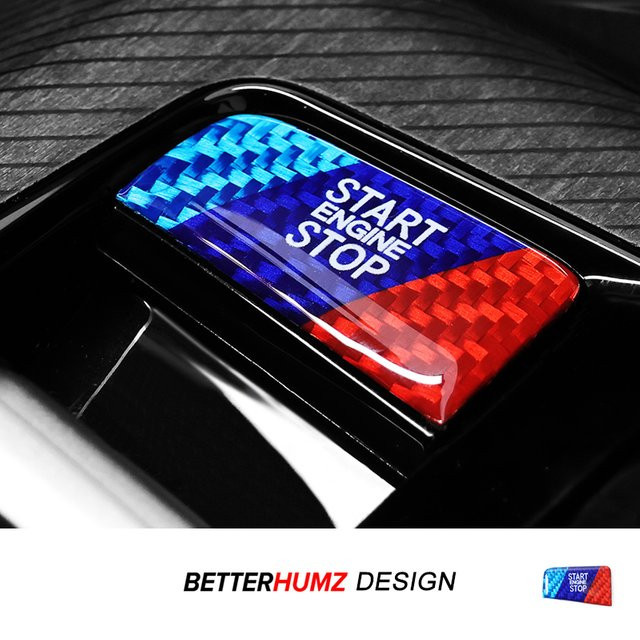 BetterHumz Echtcarbon Motorstart-Stopp-Knopf Zierleiste Aufkleber für BMW 5er G60 G70 X3 G45 G48 in Schwarz und Multicolour - Bild 1