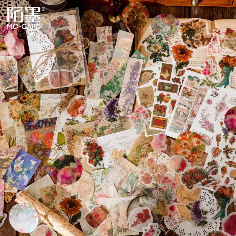 83 Stück Retro-DIY-Dekorationsset mit Aufklebern und Materialpapier in Multicolour für Scrapbooking und Tagebuchgestaltung mit Vintage-Blumen- und Uhrenmustern - Bild 2