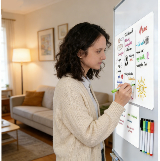 Magnetisches Whiteboard in A3 und A4 für den Kühlschrank inklusive Markern, flexibles und abwischbares Notizblatt für Einkaufslisten und Notizen, Farbe: Weiß - Bild 1