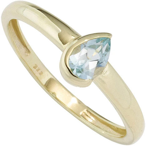 Colfem Ring 333 Gelbgold, Blautopas, Zirkonia, Damen, Ringgröße 50 - Bild 1