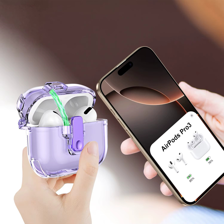 Transparente TPU Schutzhülle für Apple AirPods Pro 3 mit Reinigungsset, sicherem Schloss und Schlüsselanhänger in Transparent und Grün - Bild 3