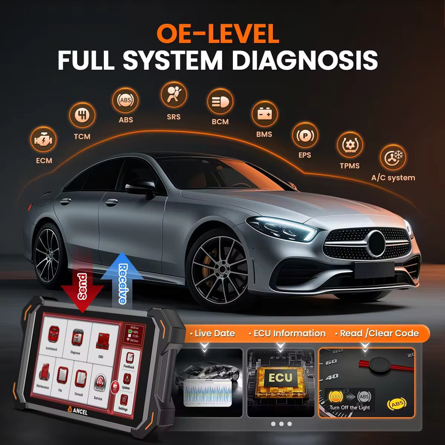ANCEL DS600BT OBD2 Kfz-Scanner in Schwarz mit Vollsystem, CANFD, DOIP, IMMO Schlüsselprogrammierung, ECU-Codierung, bidirektionaler Steuerung und 34 Reset-Funktionen - Bild 4