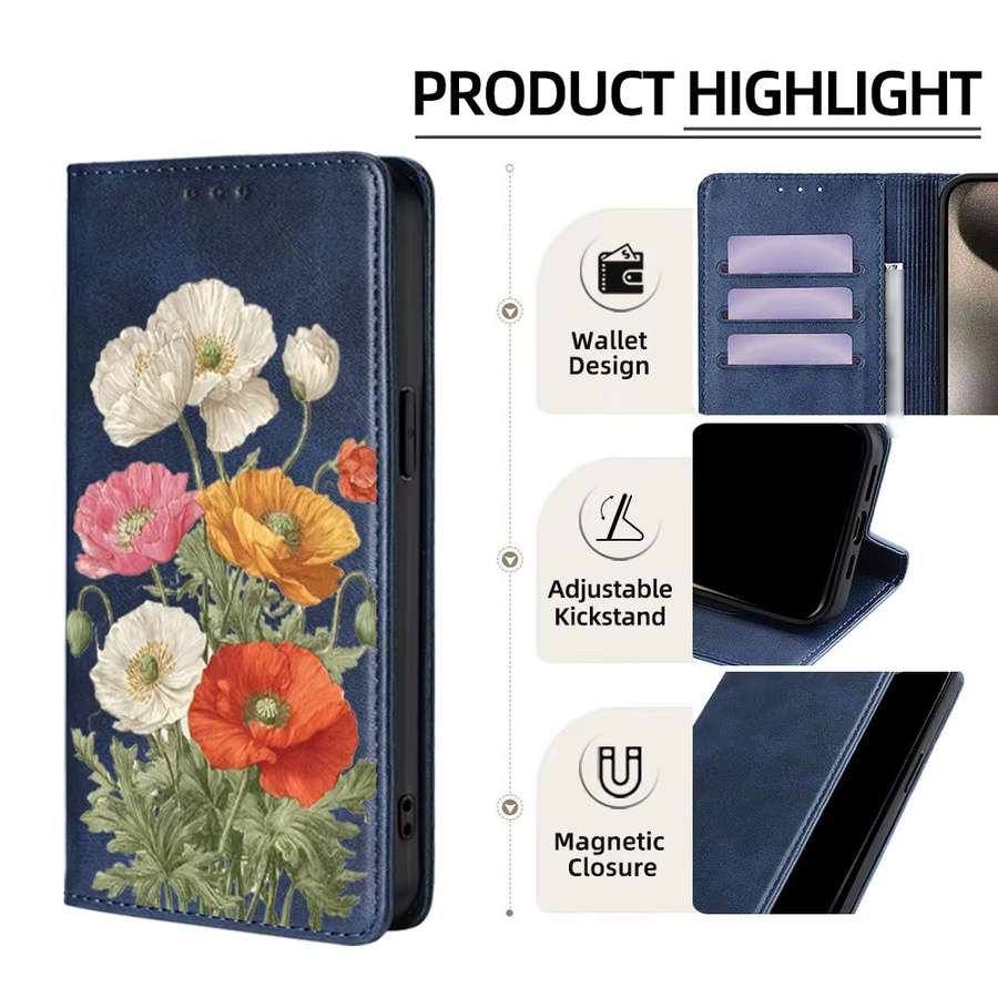 Magnetisches Leder-Flipcase mit Blumenmuster für Xiaomi Poco X7 Pro Poco X6 X5 X4 X3 Pro X3 GT in Braun Multicolour mit Kartenfächern - Bild 2