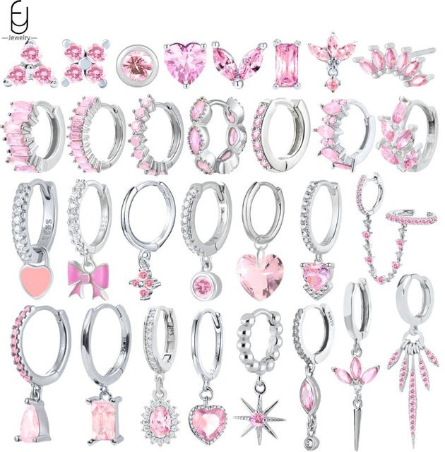 YUXINTOME Creolen, 925 Silber, rosa Zirkon, Damen - Bild 1