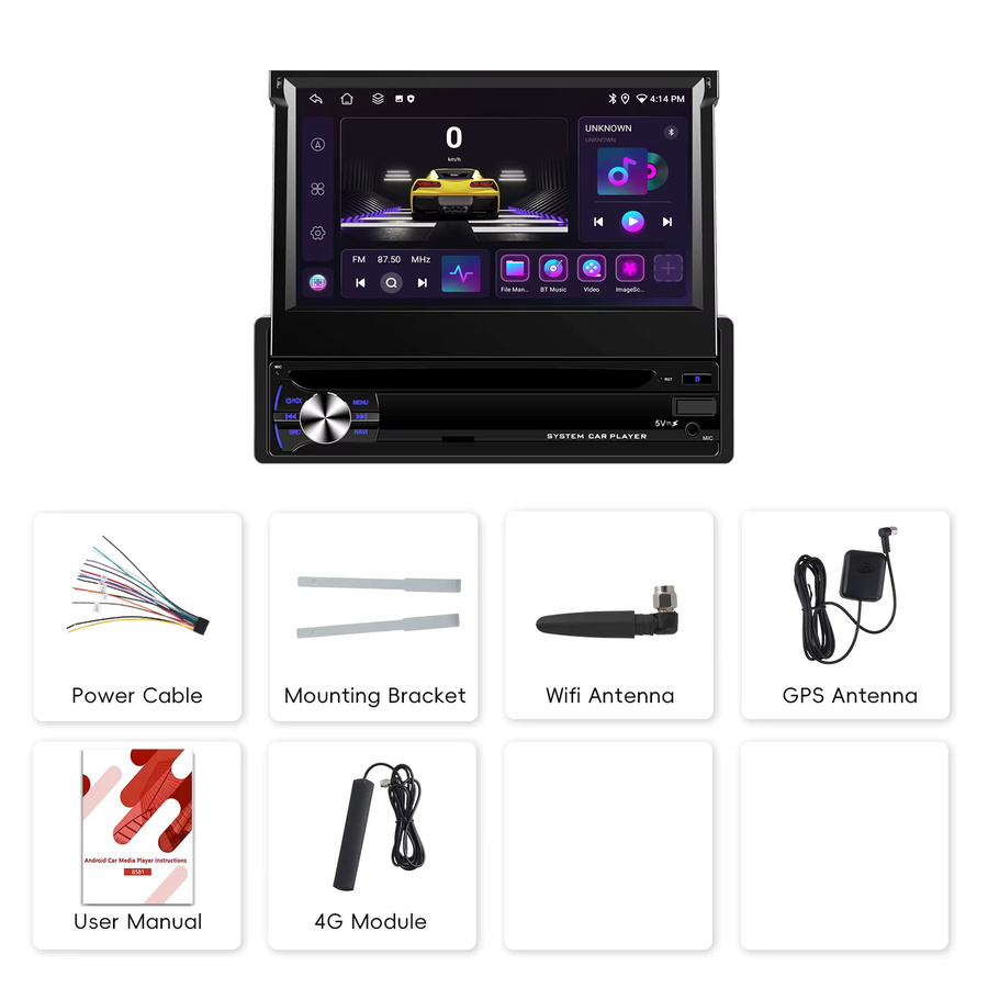 Podofo 1Din Carplay Auto Radio mit Android Auto, GPS Navigation, WLAN, Bluetooth und DSP, Schwarz - Bild 5
