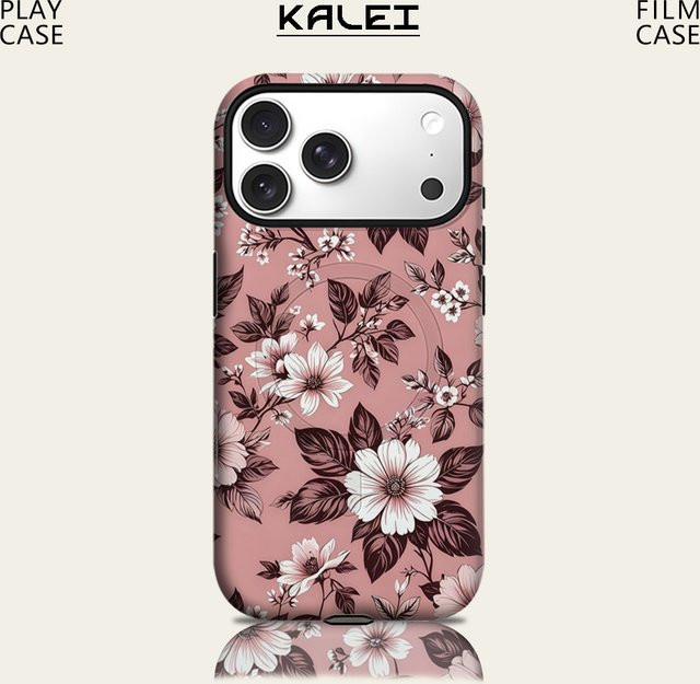 Potdemiel Handyhülle mit rosa Blüten-Design für iPhone 17 16 15 14 13 Pro Max Plus, robuste zweilagige Hülle mit Magnetfunktion, Farbe: Pink - Bild 1