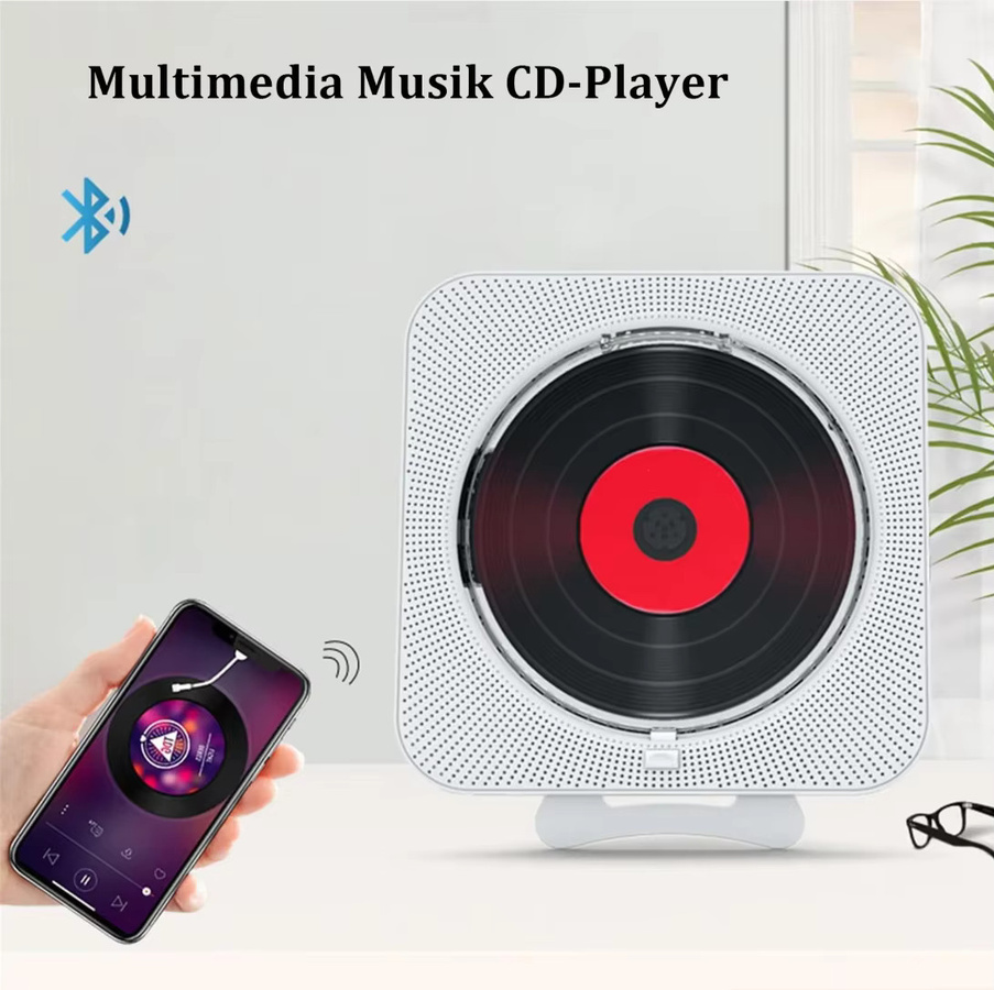 Bytelike CD Multimedia Player mit Bluetooth 5.0, FM-Radio, USB/TF-Anschluss und Timer-Schaltung, wiederaufladbar, in Pink oder Weiß - Bild 3