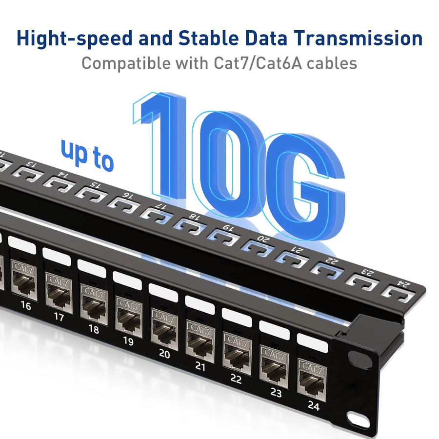 ZoeRax RJ45 Patchpanel Schwarz mit CAT7 Keystone-Buchsen, 1U 19-Zoll geschirmtes Ethernet LAN Patchpanel mit abnehmbarer Rückwand für CAT7/6A Kabel - Bild 2