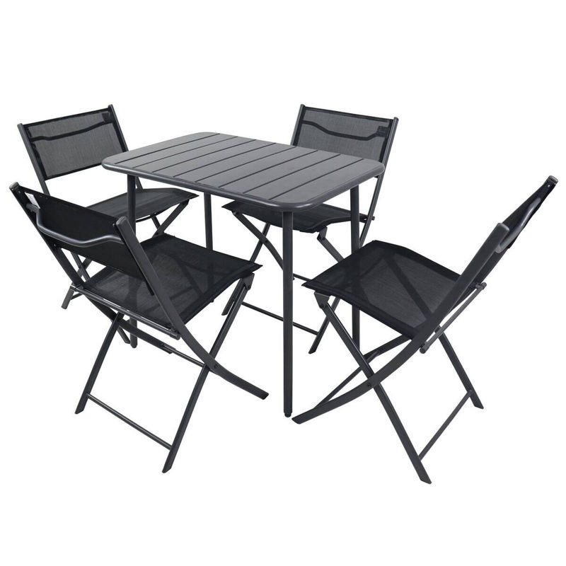 VCM 5-teilige Gartensitzgruppe Sumila in Schwarz aus Metall und Textilene für Balkon, Garten und Terrasse, bestehend aus einem Tisch und 4 Klappstühlen, Tisch B: 80 cm, T: 55 cm, H: 79 cm - Bild 2