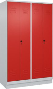 C+P PSA Doppel-Spind Classic PLUS mit Sockel, 4 Abteile, Grau und Rot, B/T/H: 120 x 50 x 195 cm, mit Sicherheits-Drehriegel und Garderobenstange - Bild 1
