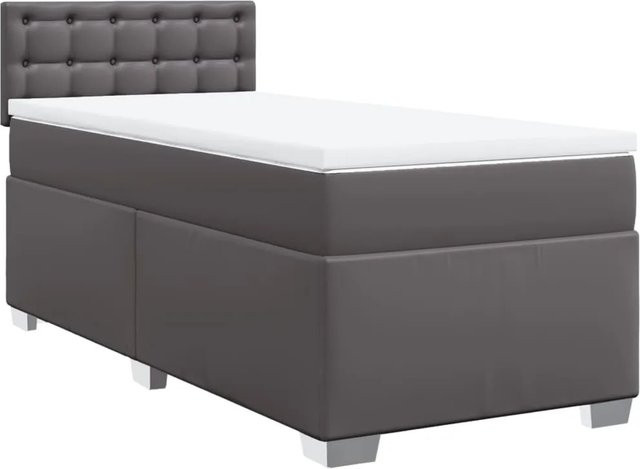 vidaXL Boxspringbett Hybrid mit Matratze, Grau, Kunstleder, B/T: 80 x 200 cm - Bild 1