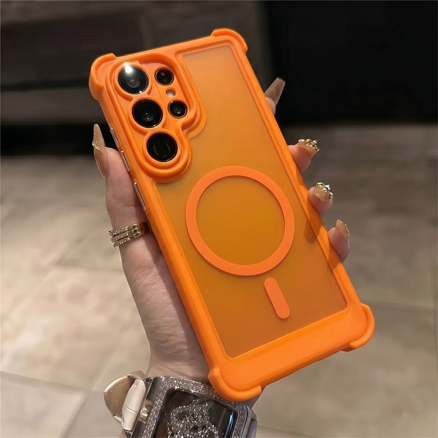 Magnetische Samsung Handyhülle mit Stoßschutz und MagSafe Kompatibilität, matt und durchscheinend, für Samsung Galaxy S26 S25 S24 Ultra Plus, Farben: Transparent, Lila, Orange - Bild 1