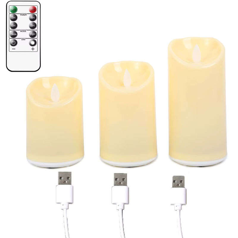 Zabicat LED-Stumpenkerzen mit Fernbedienung und Flackereffekt, USB-aufladbare elektrische Kerzen in Weiß, Höhe: 10 cm, 12,5 cm oder 15 cm - Bild 4
