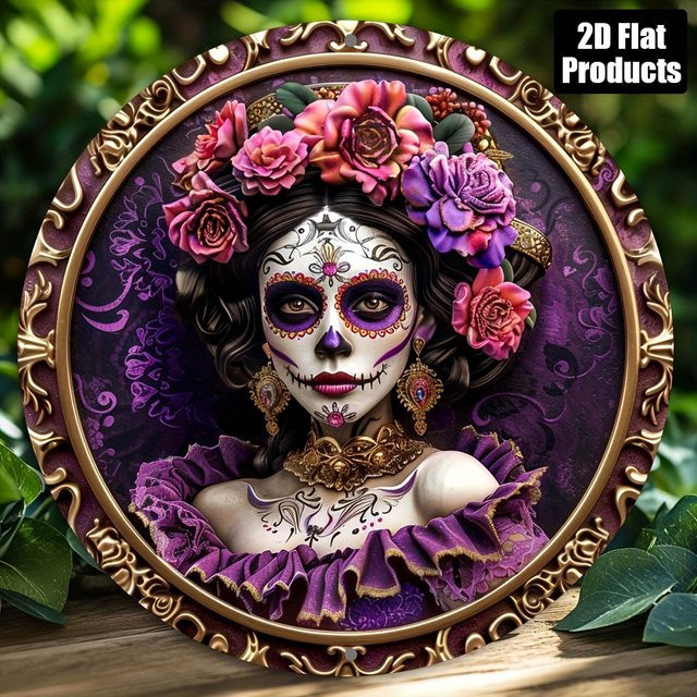 Potdemiel Rundes Aluminium-Metallschild mit Blumen-Motiv, Klassischer Wandbehang, Durchmesser: 20,3 cm - Bild 1