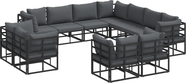 vidaXL Garten-Sofa-Set 11-teilig aus pulverbeschichtetem Aluminium in Schwarz mit Kissen und Gartentisch - Bild 1