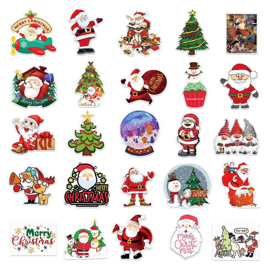 Charile Weihnachten Aufkleber Set mit Kawaii Cartoon Santa Claus Motiven in Mehrfarbig für Wasserflaschen, Koffer und Telefon - Bild 3