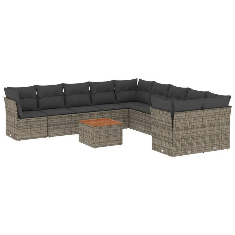 vidaXL 11-tlg Garten-Sofagarnitur aus Polyrattan in Grau mit Kissen und Stauraum - Bild 2