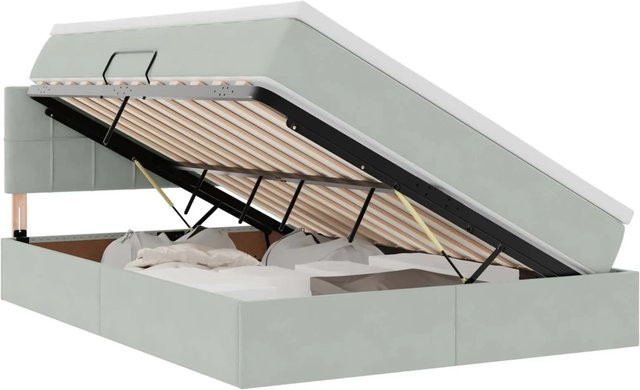 vidaXL Bett mit Stauraum und LED in Hellgrau aus Samt, B/T: 140 x 190 cm - Bild 1