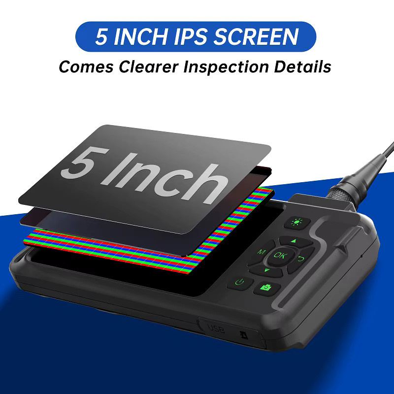 VISHRT Endoskop mit 5 Zoll IPS-Bildschirm, HD1080P Autofokus-Kamera, Einzel-, Doppel- oder Dreifach-Objektiv, wasserdichte Boreskop-Sonde mit LED-Beleuchtung in Schwarz - Bild 2