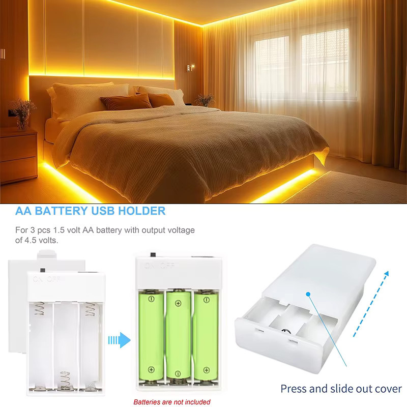 Acosh Neon COB-LED-Lichtleiste Warmweiß, batteriebetrieben mit 3 AA Batterien, selbstklebendes flexibles LED-Band für Schrankbeleuchtung und Möbel, Breite: 8 mm - Bild 3