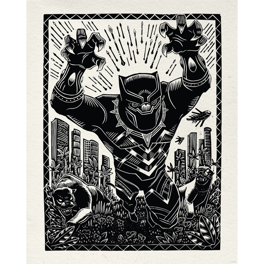 Komar Wandbild Marvel Black Panther Lino-Cut in Schwarz-Weiß, Breite: 40 cm, Höhe: 50 cm - Bild 2